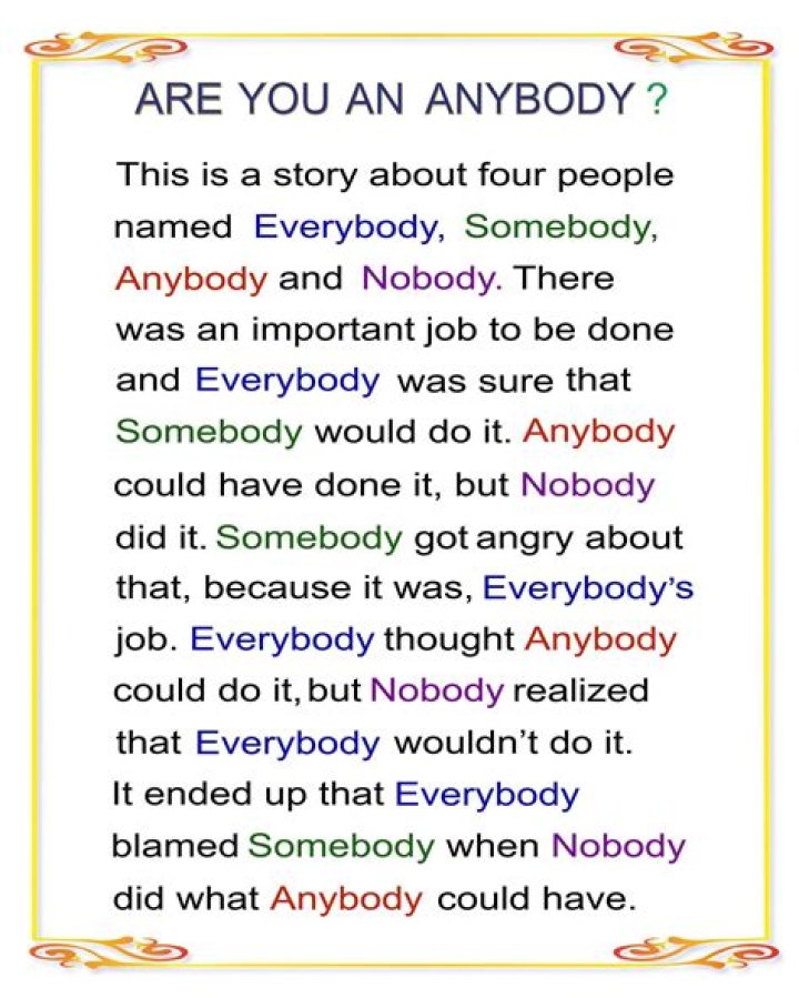 The Poem: Everybody, Somebody, Anybody, and Nobody